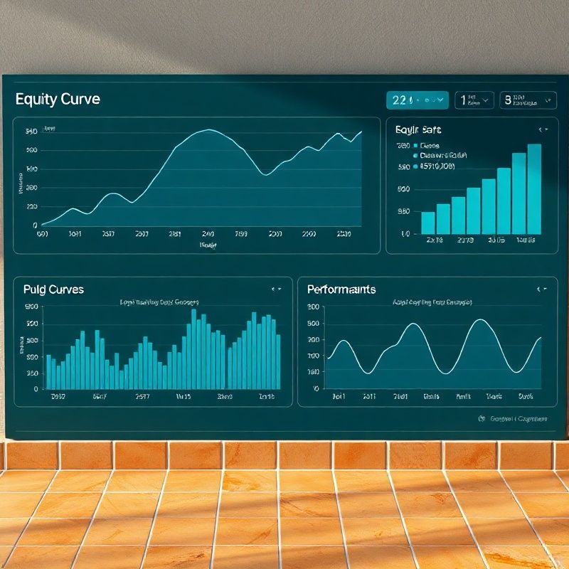 Panel de resultados de backtesting con curva de equity y métricas